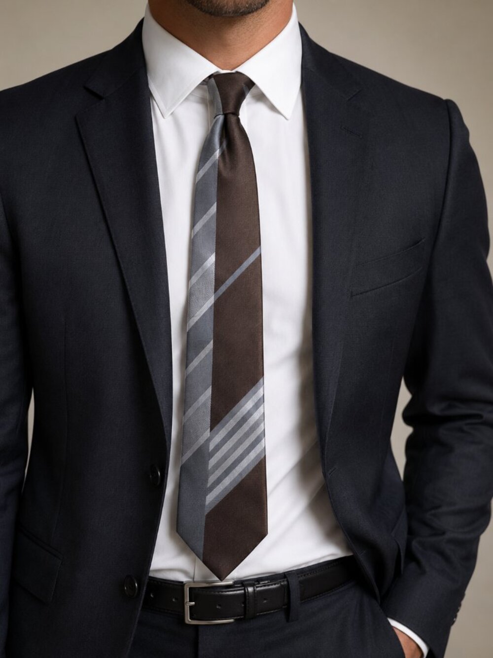 Fendi Brown/Gray Silk Narrow Tie – 3" Width - Picture 5 of 5